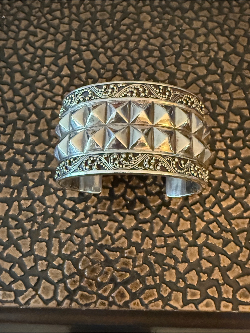 Lois Hill Sterling Silver Pyramid Stud Filigree Cuff Bracelet